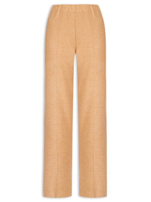 Calça Reta em Malha Tricot com Nervura Feminina – Bege