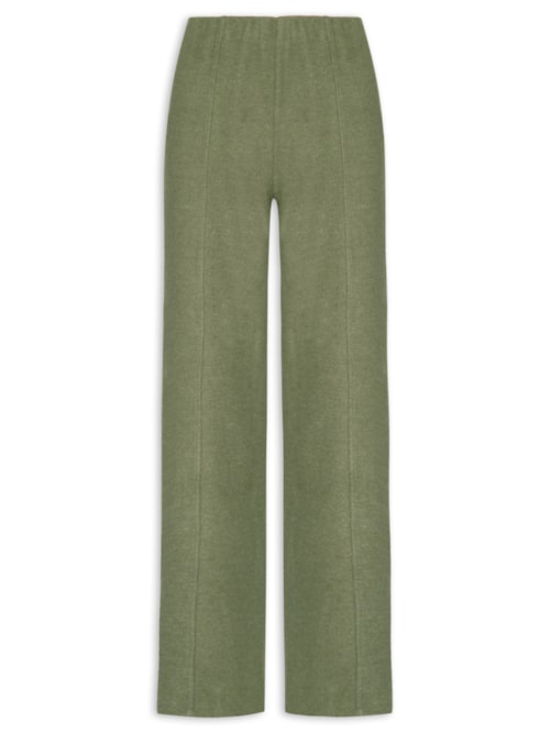 Calça Reta em Malha Tricot com Nervura Feminina – Verde