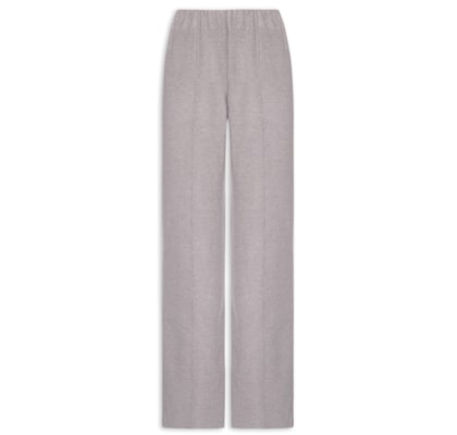 Calça Reta em Malha Tricot com Nervura Feminina - Cinza