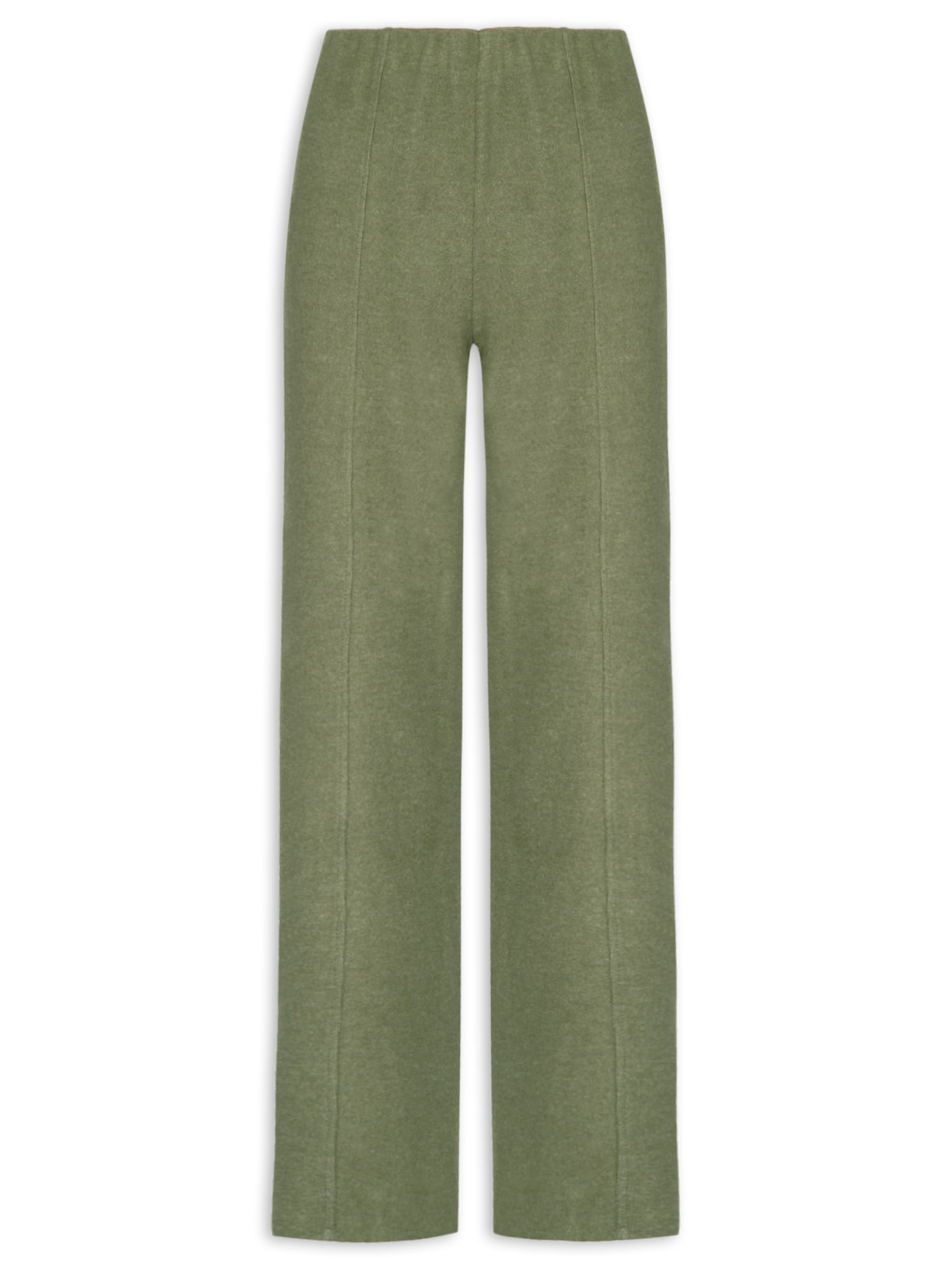 Calça Reta em Malha Tricot com Nervura Feminina Verde Basiq