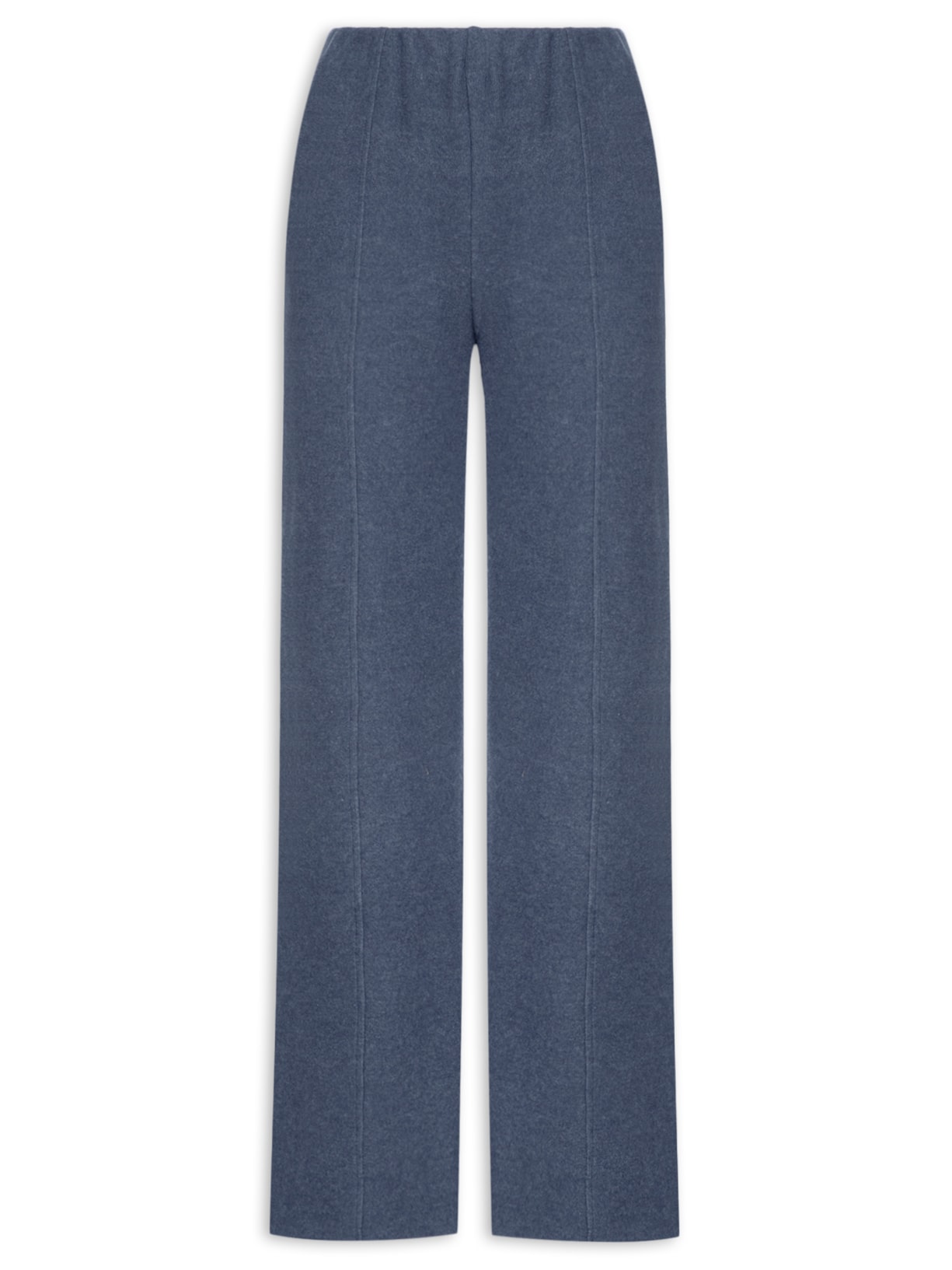 Calça Reta em Malha Tricot com Nervura Feminina – Azul Basiq
