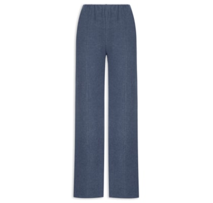 Calça Reta em Malha Tricot com Nervura Feminina – Azul