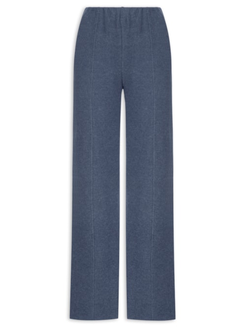 Calça Reta em Malha Tricot com Nervura Feminina – Azul