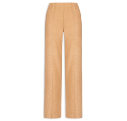 Calça Reta em Malha Tricot com Nervura Feminina – Bege