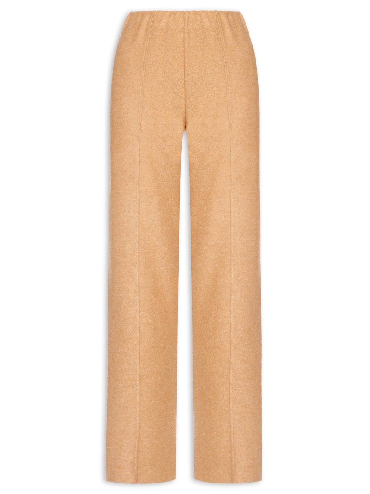 Calça Reta em Malha Tricot com Nervura Feminina – Bege