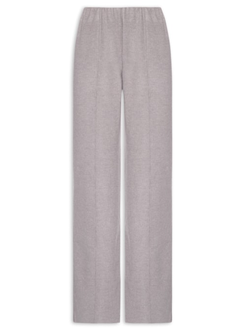 Calça Reta em Malha Tricot com Nervura Feminina – Cinza