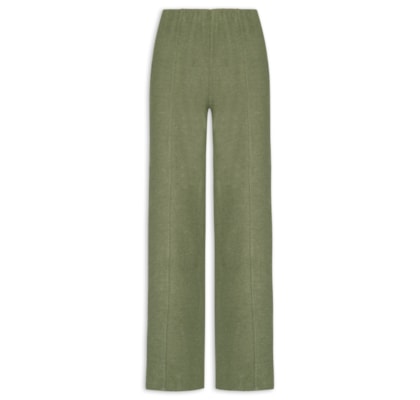 Calça Reta em Malha Tricot com Nervura Feminina – Verde