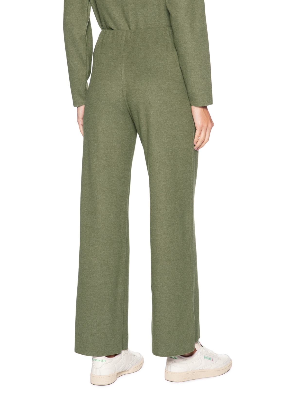 Calça Reta em Malha Tricot com Nervura Feminina – Verde Basiq