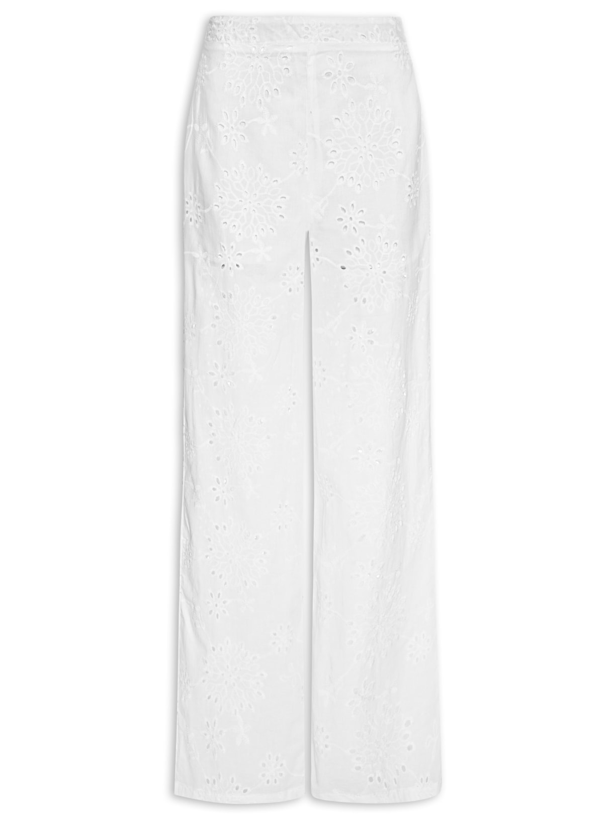 Calça Reta Feminina Em Laise Branco Market 33