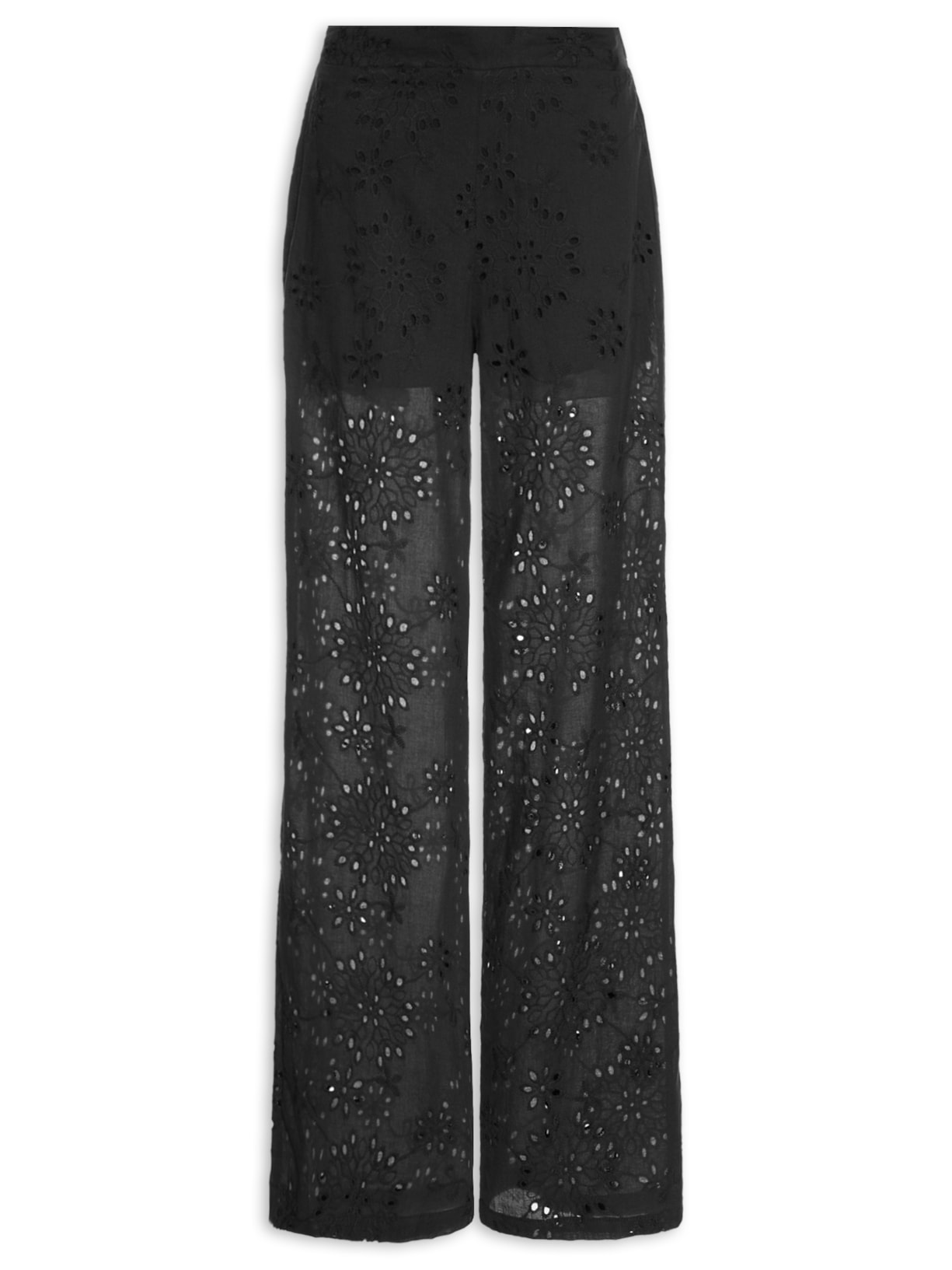 Calça Reta Feminina Em Laise - Preto