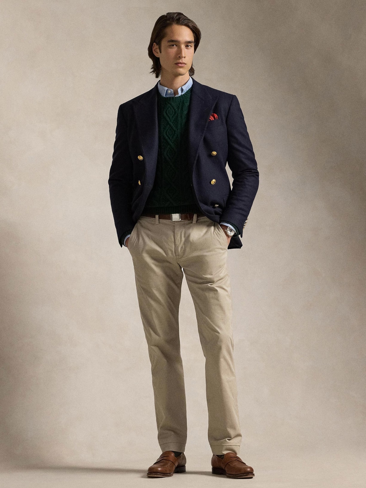 Calça Reta Jeans Masculina Reta STFBEDFORDP-FLAT-PANT Stretch Twill- Bege Polo Ralph Lauren