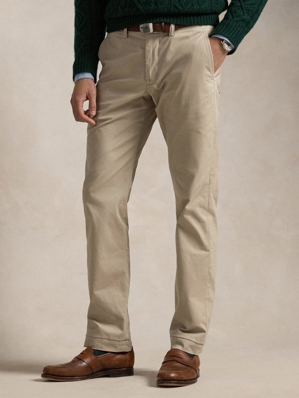 Calça Reta Jeans Masculina Reta STFBEDFORDP-FLAT-PANT Stretch Twill- Bege Polo Ralph Lauren