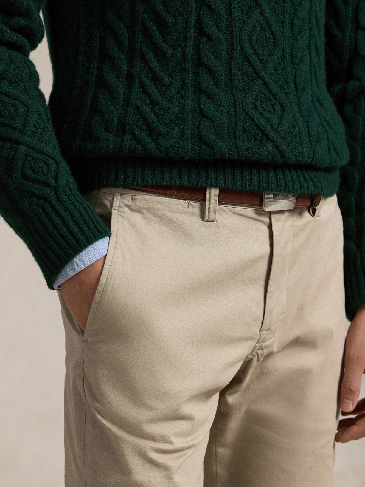 Calça Reta Jeans Masculina Reta STFBEDFORDP-FLAT-PANT Stretch Twill- Bege Polo Ralph Lauren