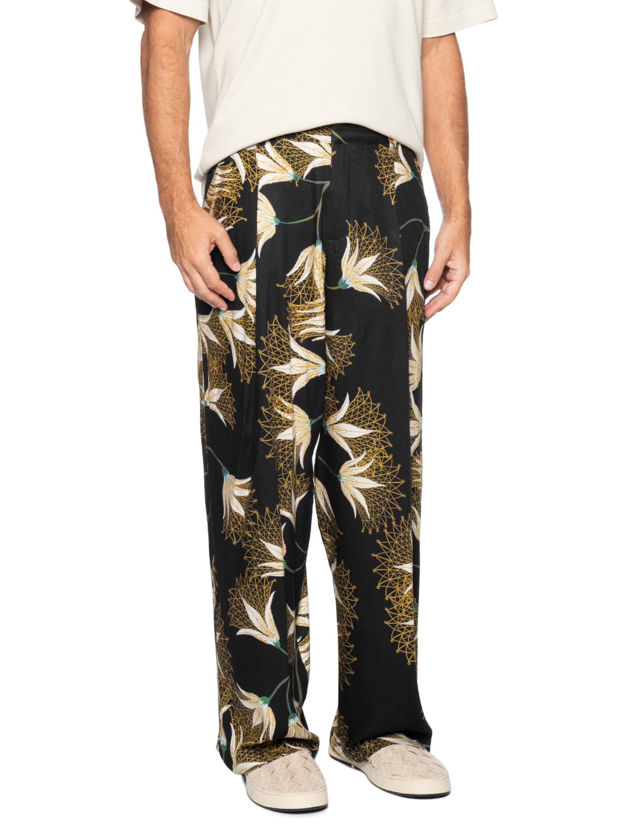Calça Reta Masculina  Jazz Floral Trama Preto Osklen