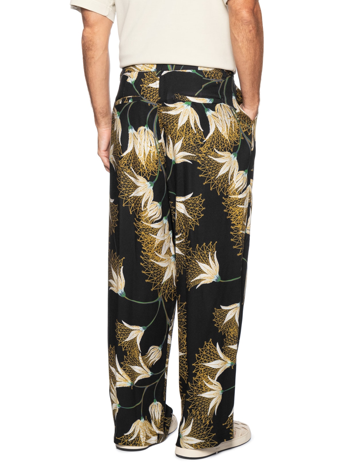 Calça Reta Masculina  Jazz Floral Trama Preto Osklen