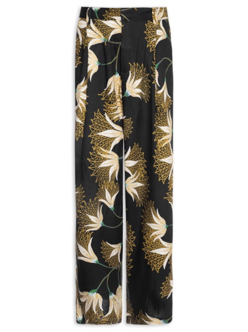 Calça Reta Masculina Jazz Floral Trama – Preto
