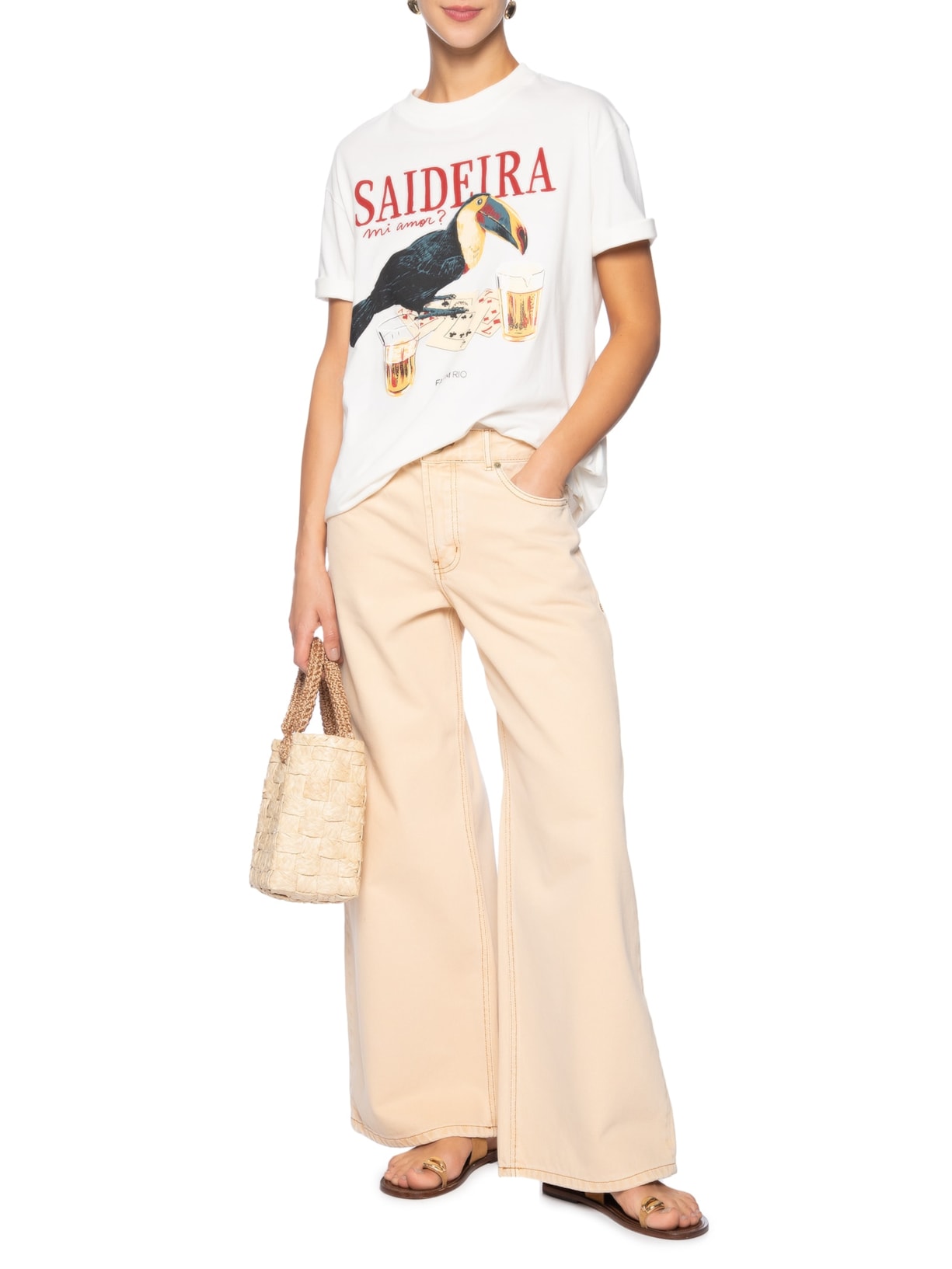 Calça Sarja Wide Faver Bege Farm