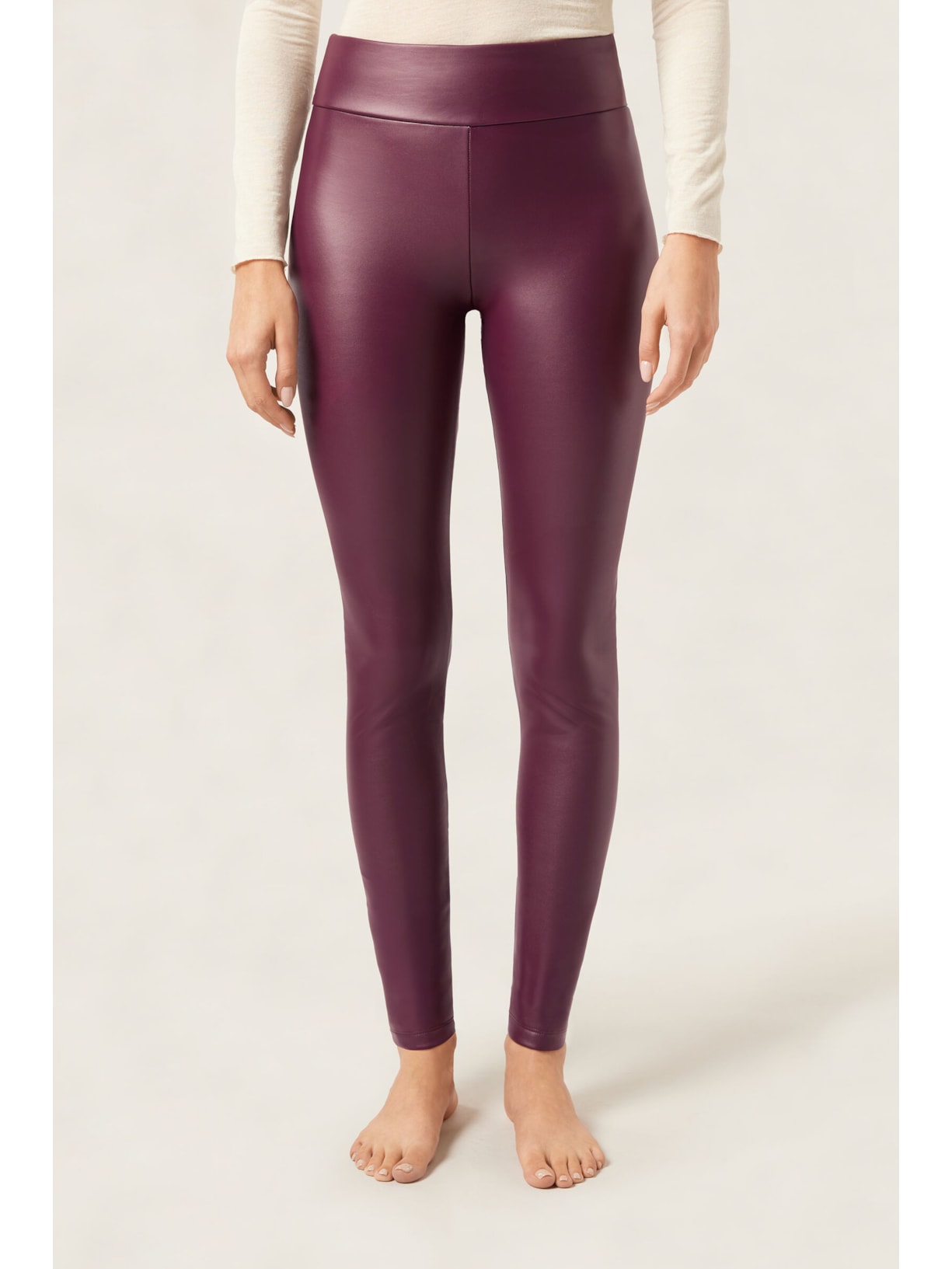 Calça Skinny Térmica Efeito Couro Bordô Calzedonia