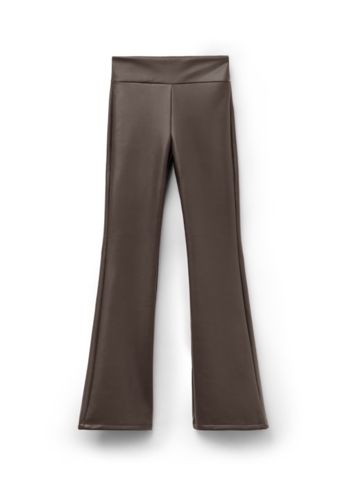 Calça Térmica Flare Com Efeito Couro - Marrom