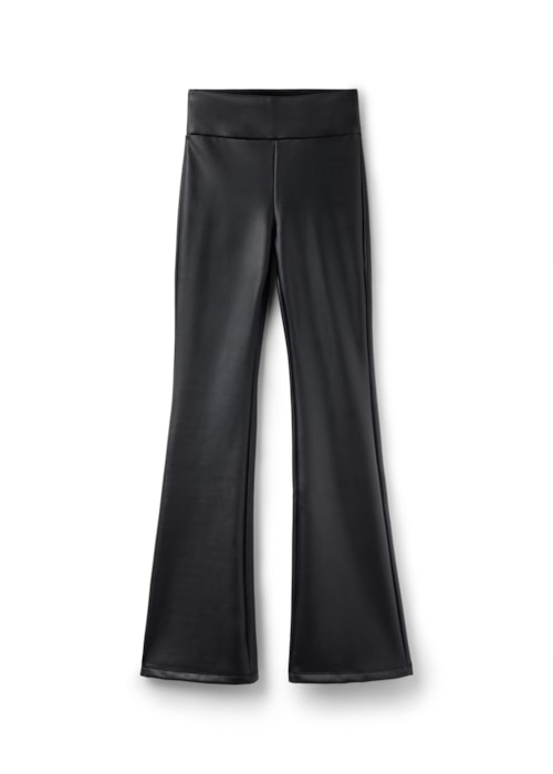 Calça Térmica Flare Com Efeito Couro - Preto