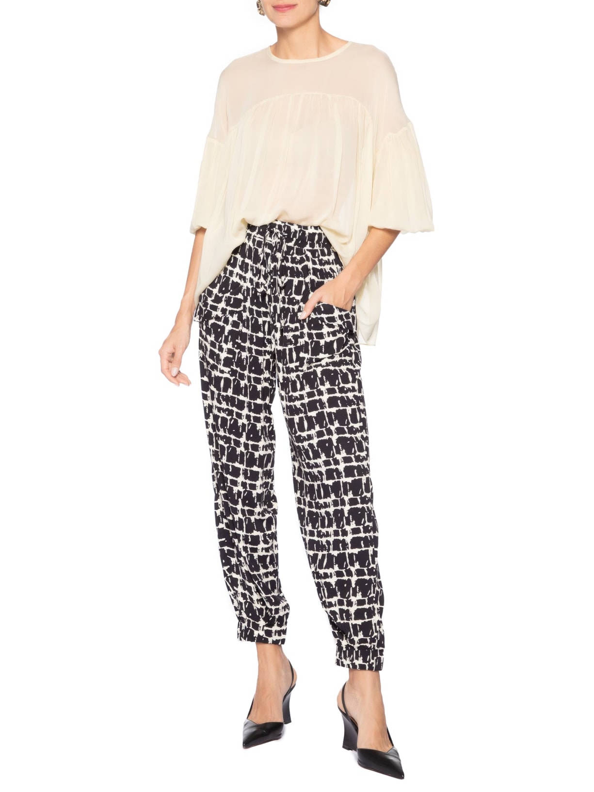 Calça Textura Xadrez Feminina – Preto Animale