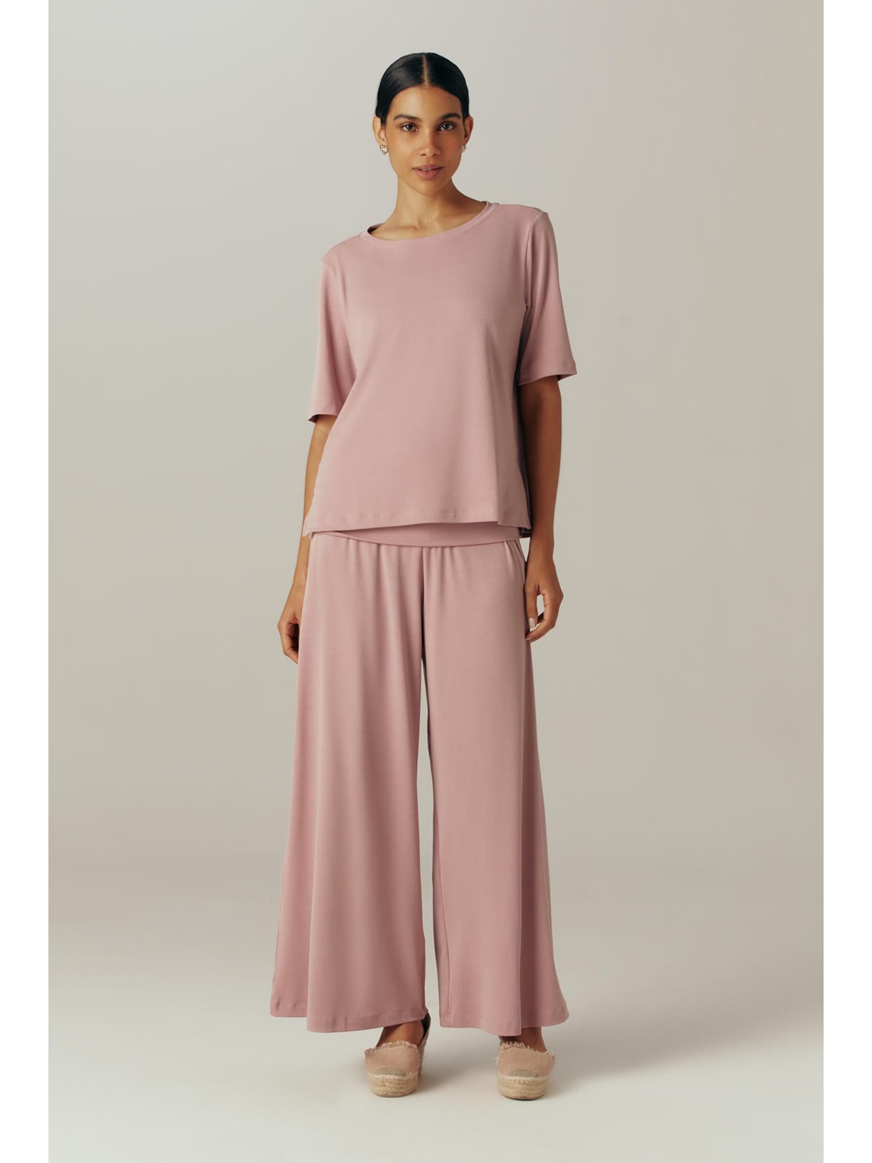 Calça Wide Leg Vira Cós Rosé Cristina Yogini