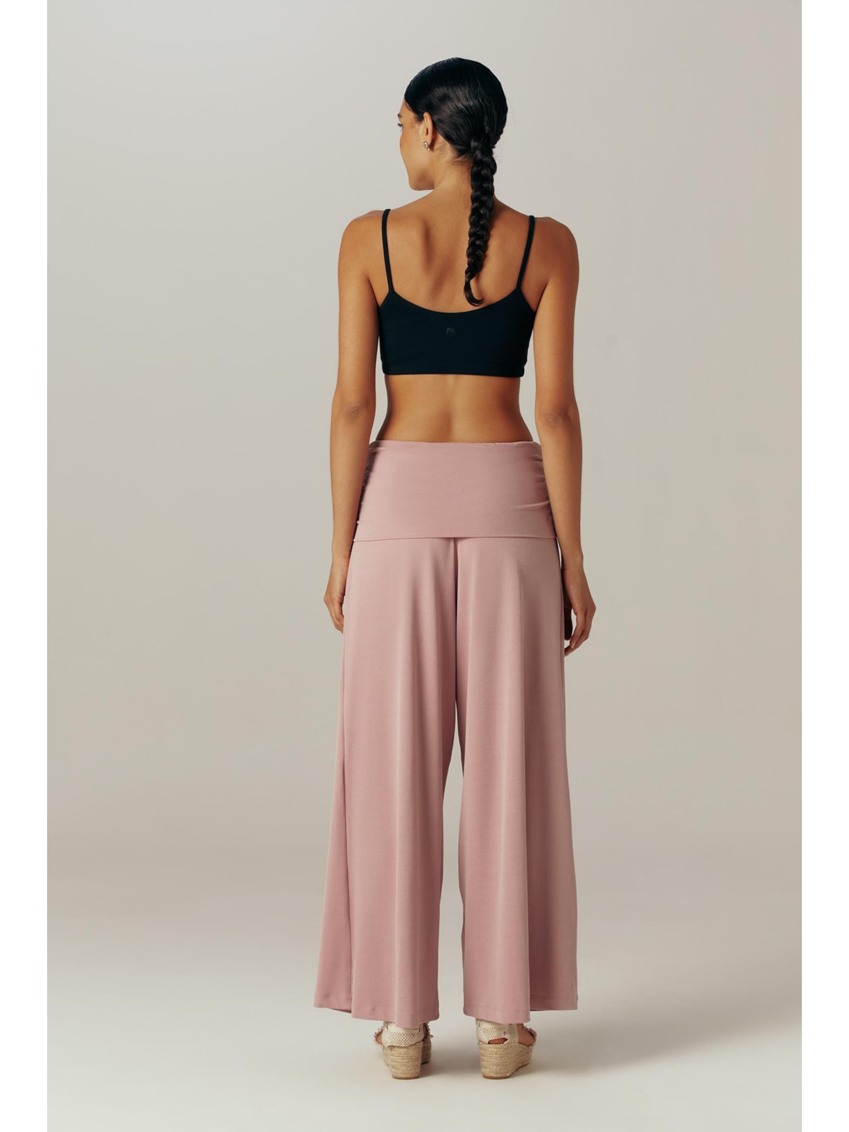 Calça Wide Leg Vira Cós Rosé Cristina Yogini
