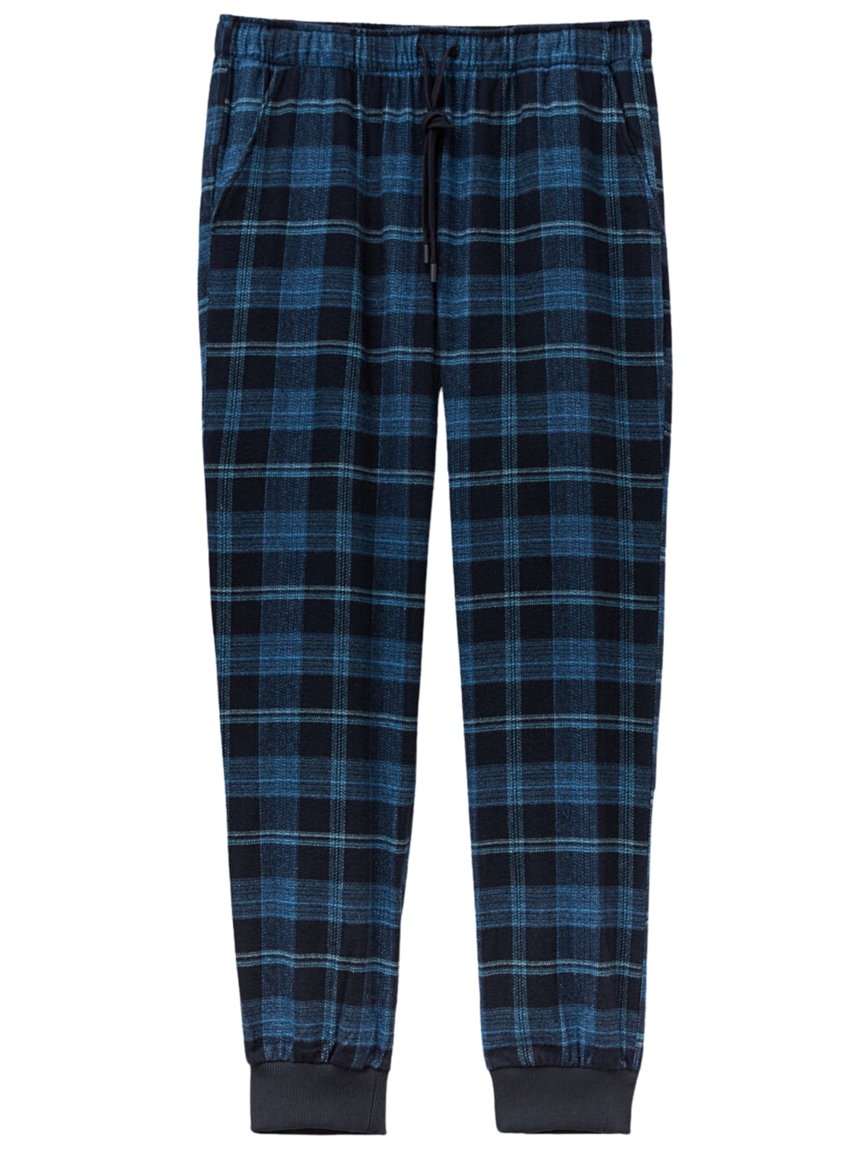 Calça Xadrez Em Algodão - Azul