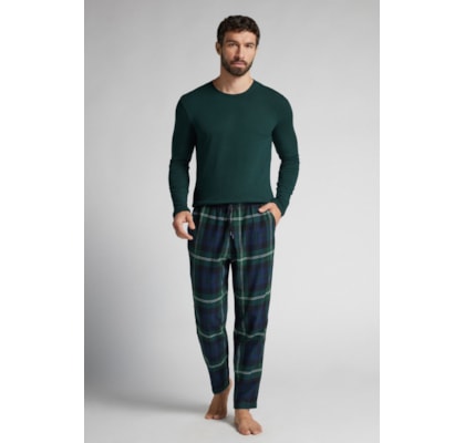 Calça Xadrez Em Algodão Soft - Azul