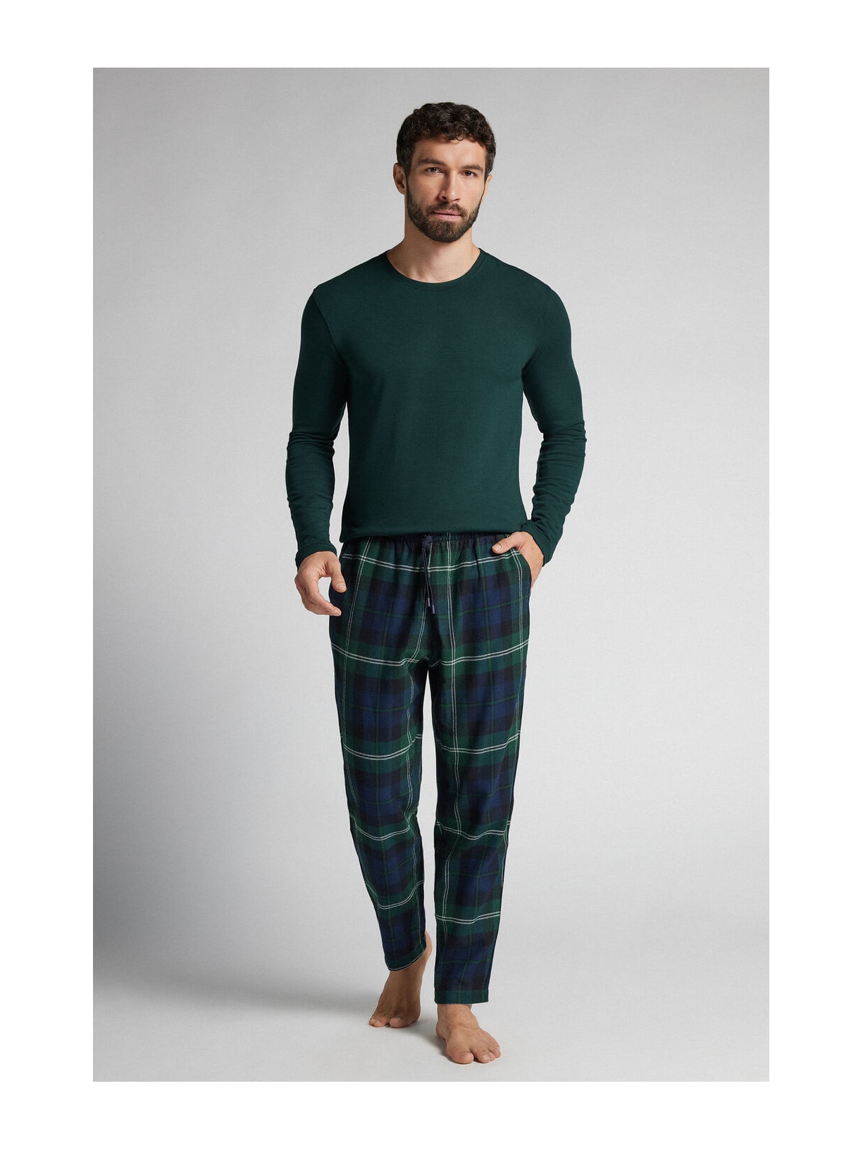 Calça Xadrez Em Algodão Soft - Azul