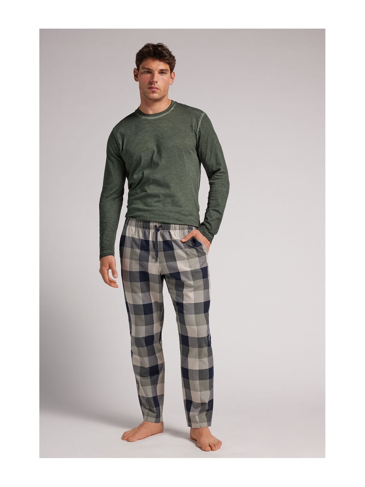 Calça Xadrez Em Algodão Verde - Main Image