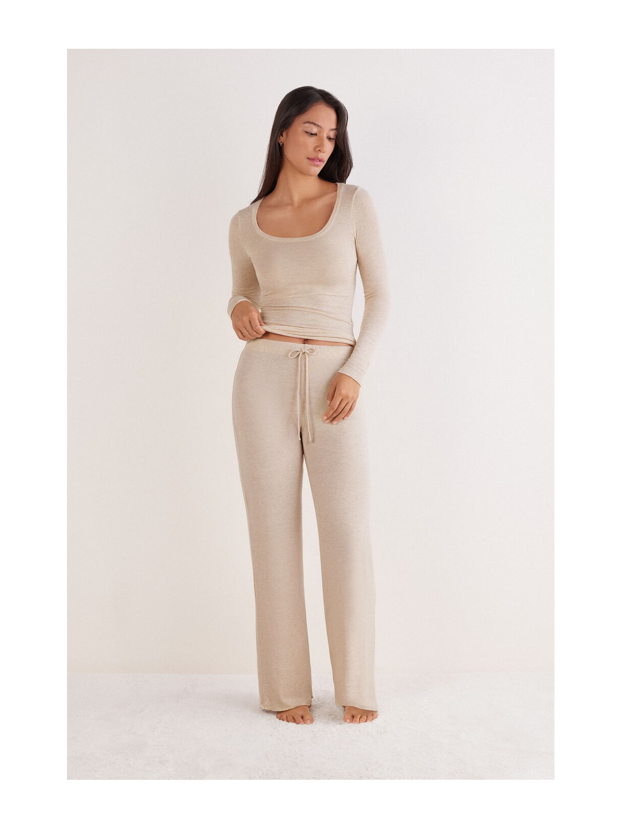 Calças Pantalona Em Modal Com Cashmere Ultralight Bege Intimissimi