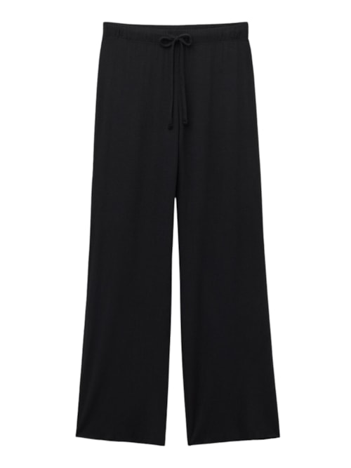 Calças Pantalona Em Modal Com Cashmere Ultralight - Preto