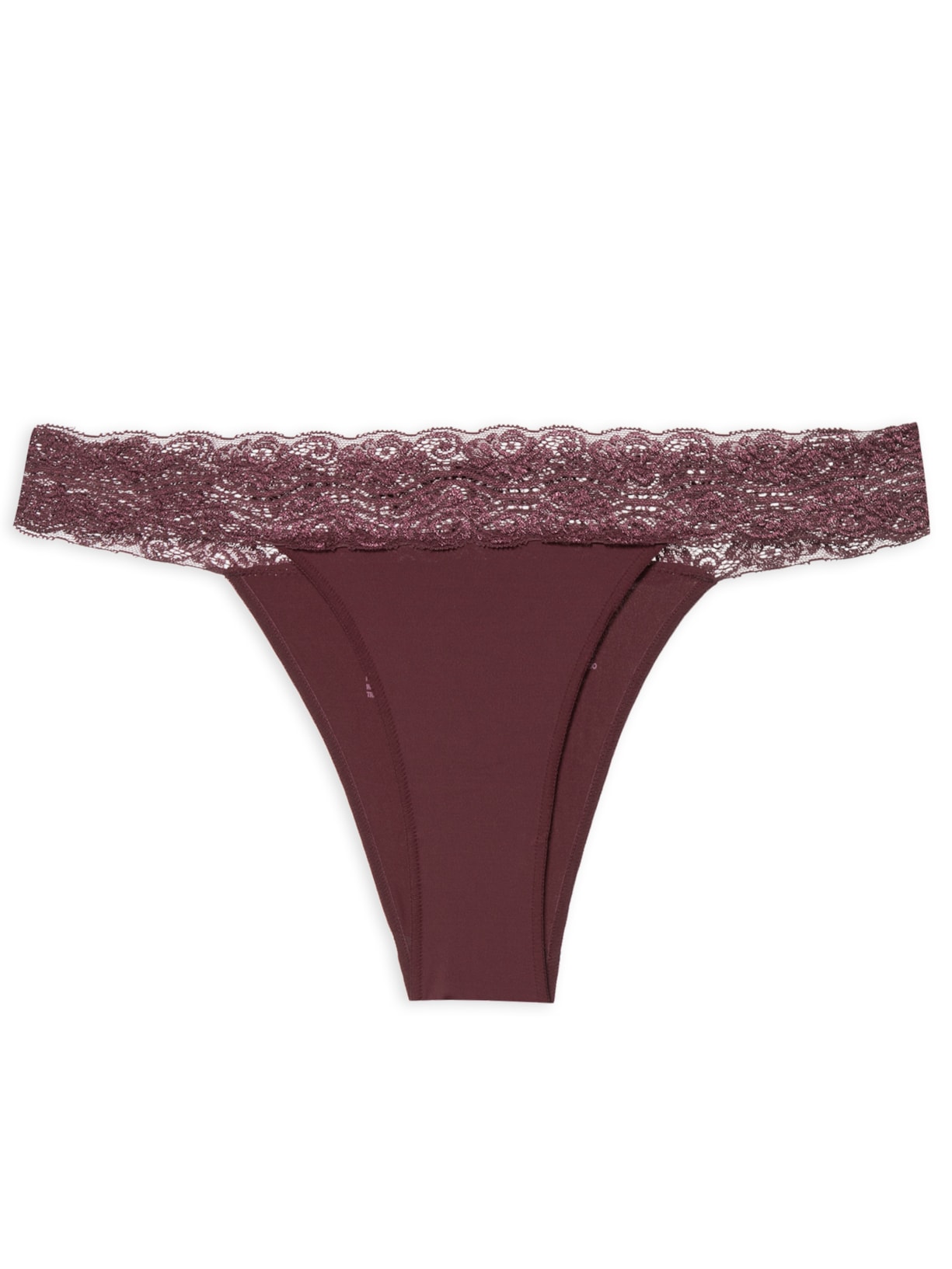 Calcinha Biquíni Acabamento Invisível Em Microfibra Com Cós Em Renda - Vinho