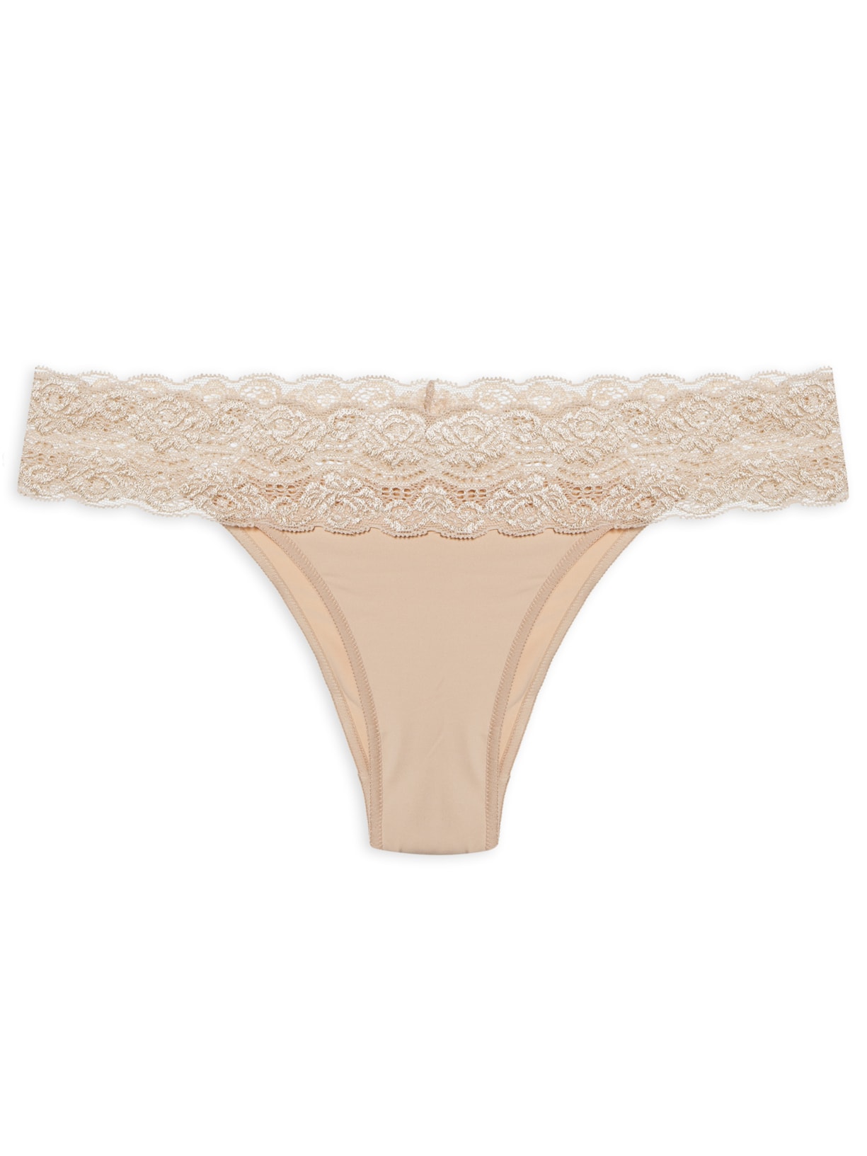 Calcinha Biquíni Com Detalhe Em Renda - Bege