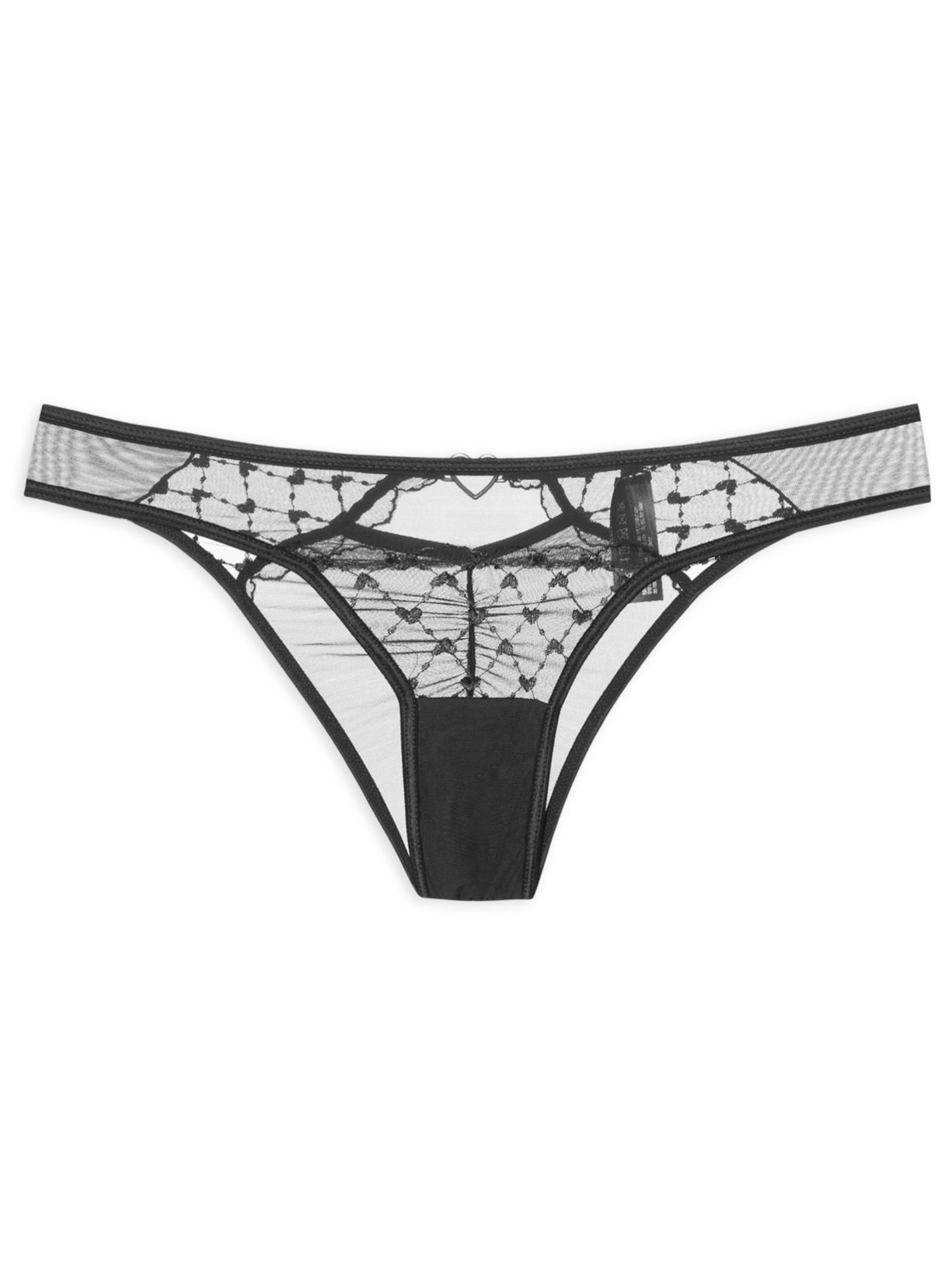 Calcinha Biquíni Franzida Em Tule Bordado - Preto