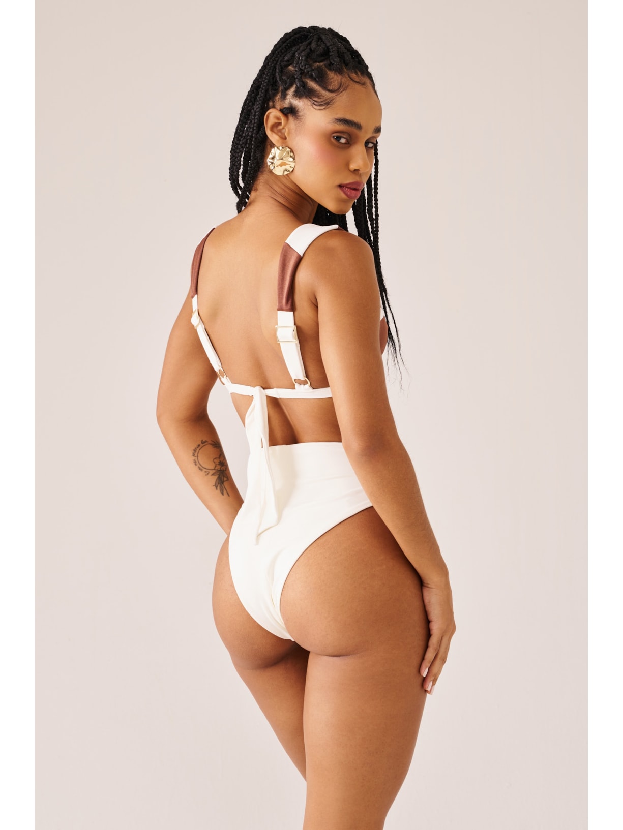calcinha biquíni Hot Pant Marinière Cappuccino Suntime