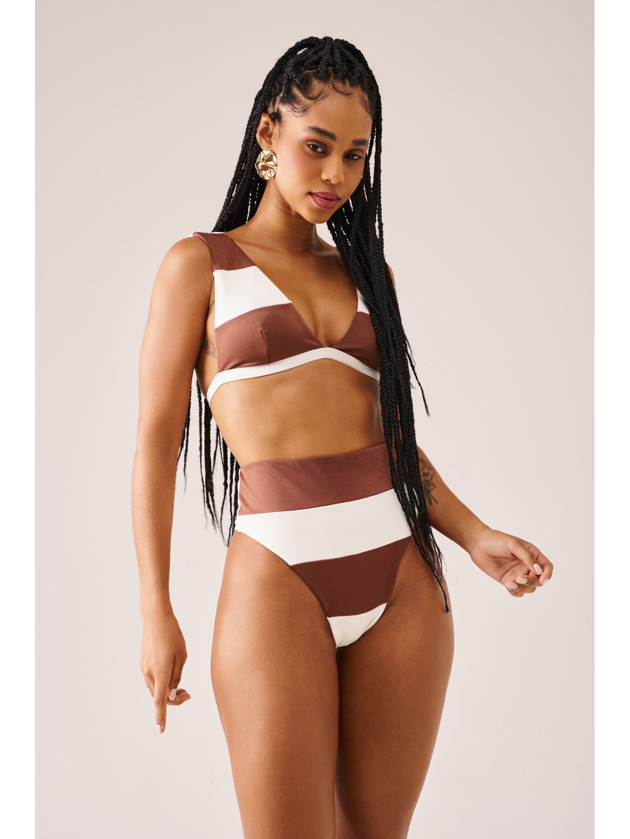 calcinha biquíni Hot Pant Marinière Cappuccino Suntime