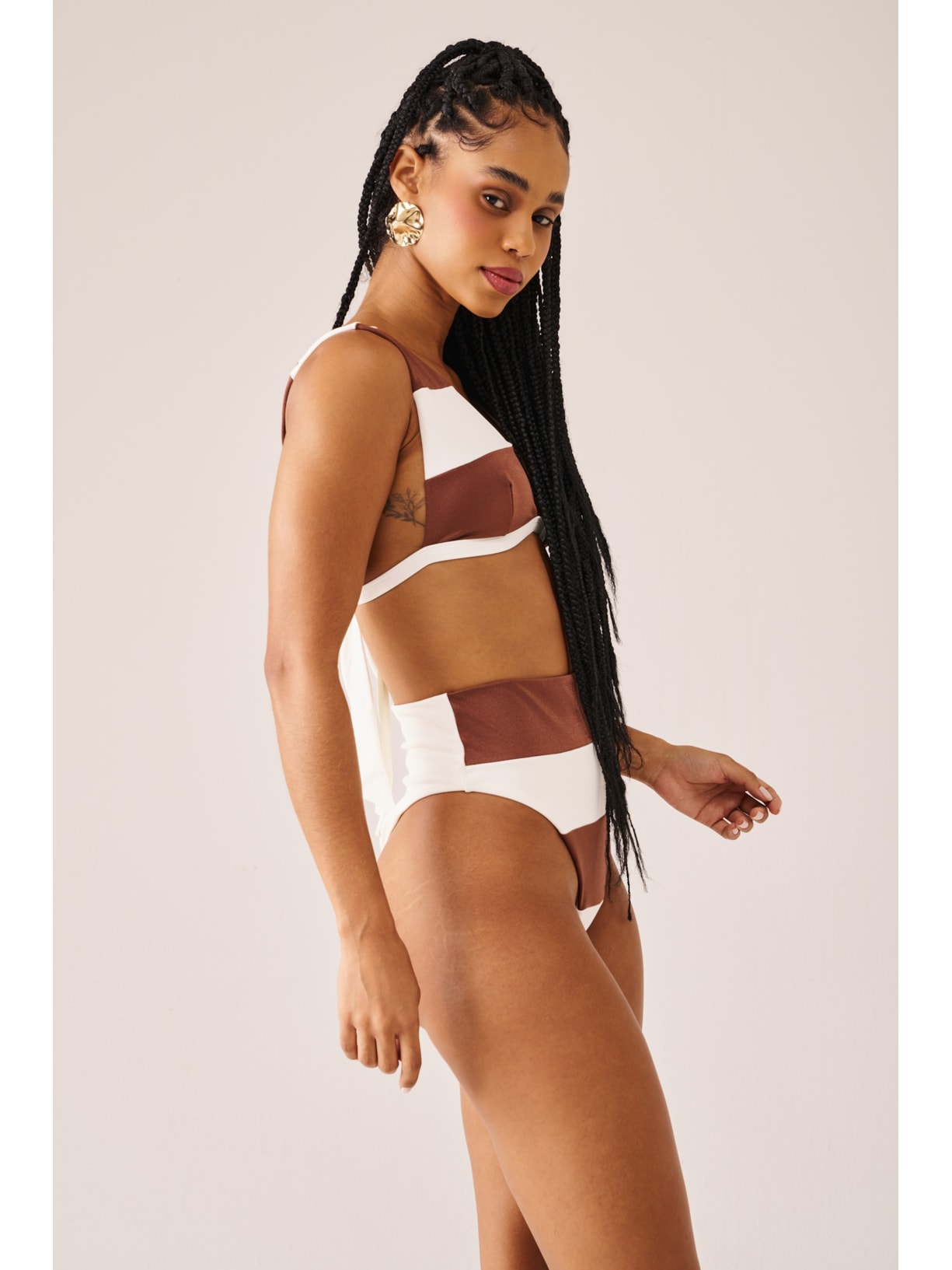 calcinha biquíni Hot Pant Marinière Cappuccino Suntime