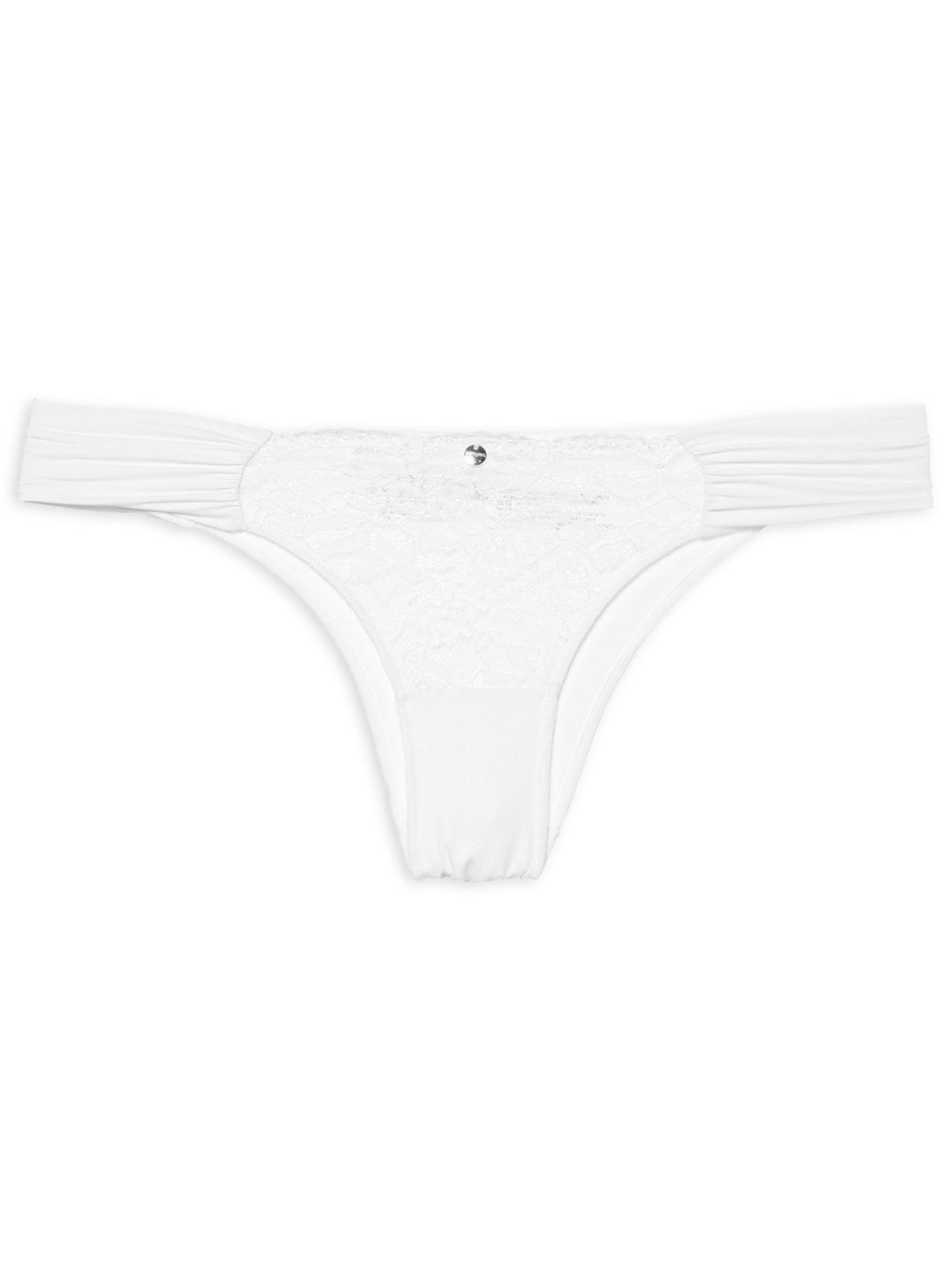 Calcinha Bíquini Laterais Duplas Franzidas Em Microfibra E Renda - Branco