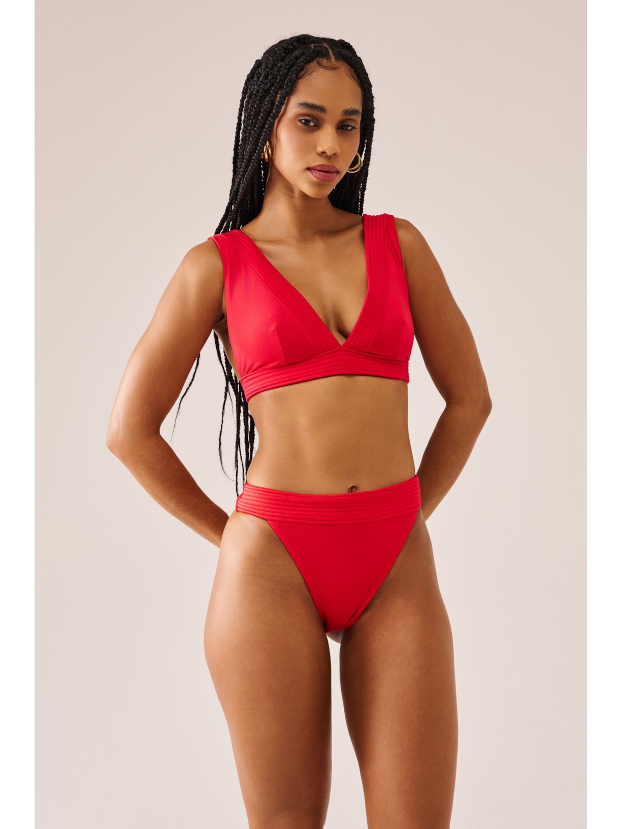 calcinha biquíni Midi Cintura Alta French Kiss Vermelho Suntime