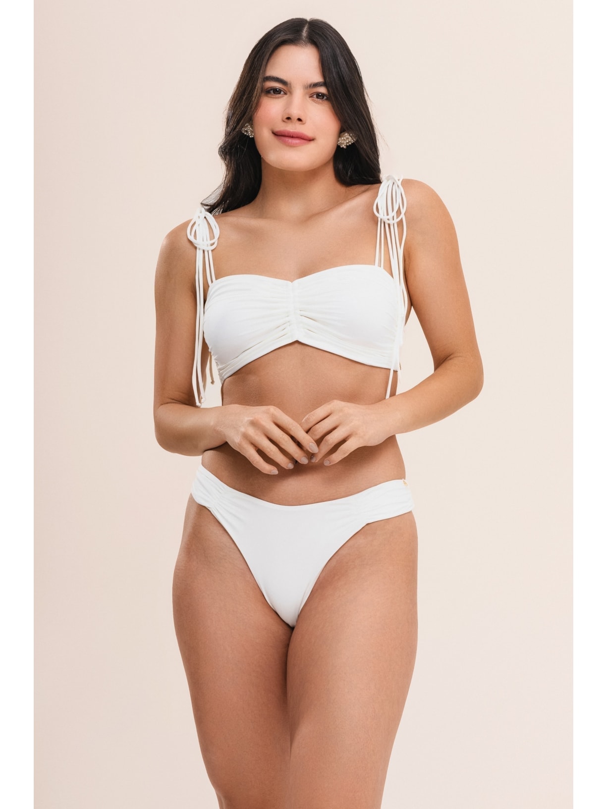 calcinha biquíni midi com franzidos bio artemis off white Suntime