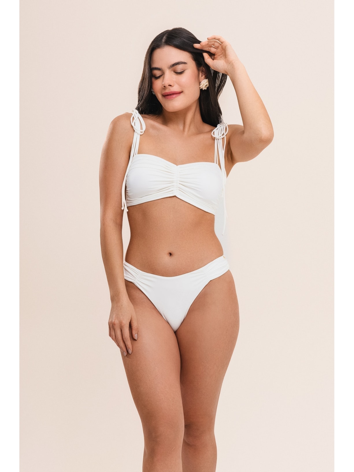 calcinha biquíni midi com franzidos bio artemis off white Suntime