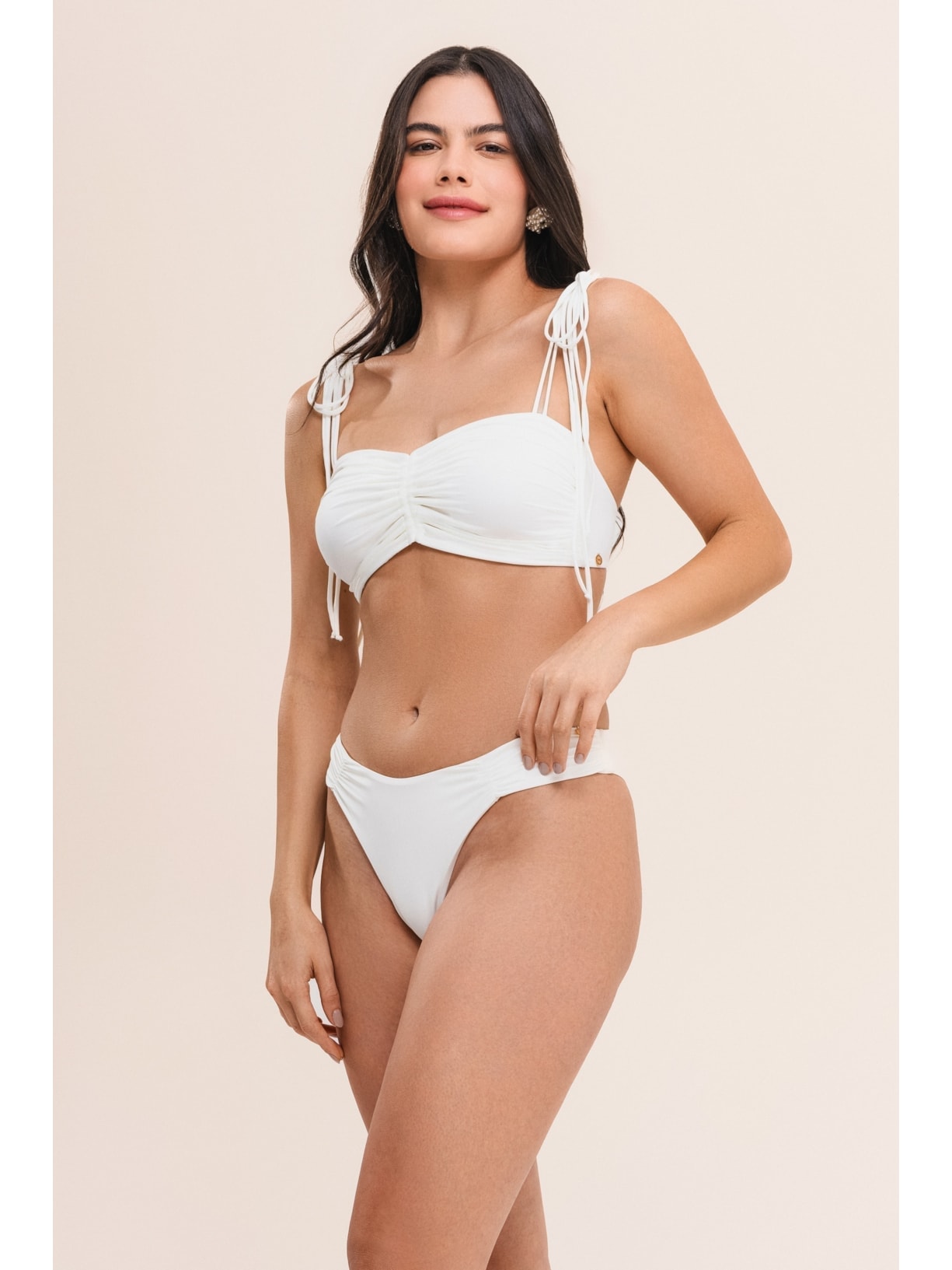 calcinha biquíni midi com franzidos bio artemis off white Suntime