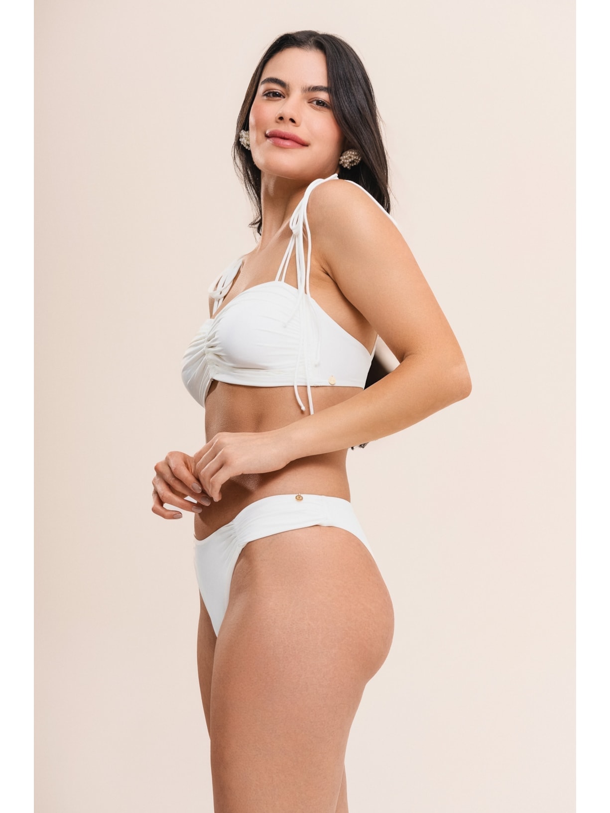 calcinha biquíni midi com franzidos bio artemis off white Suntime