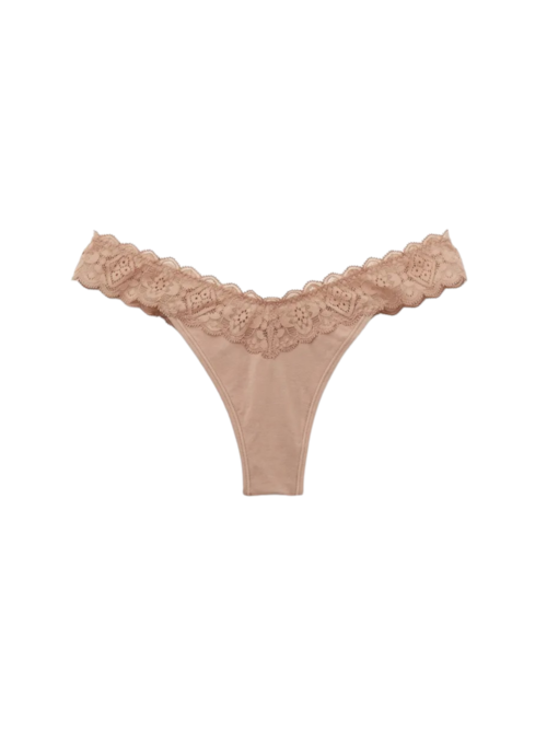 Calcinha Brasileira De Algodão e Renda - Bege