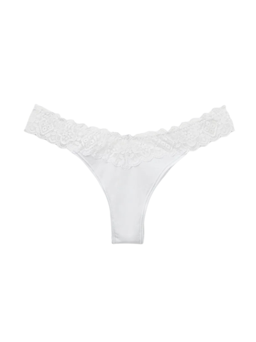 Calcinha Brasileira De Algodão e Renda - Branco