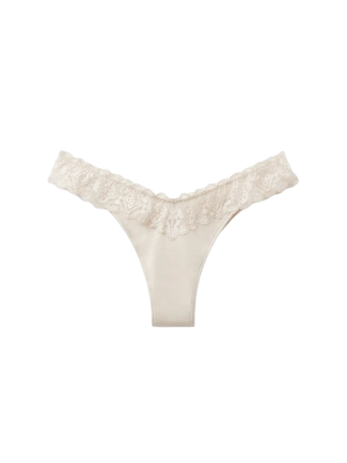 Calcinha Brasileira De Algodão e Renda - Off-White
