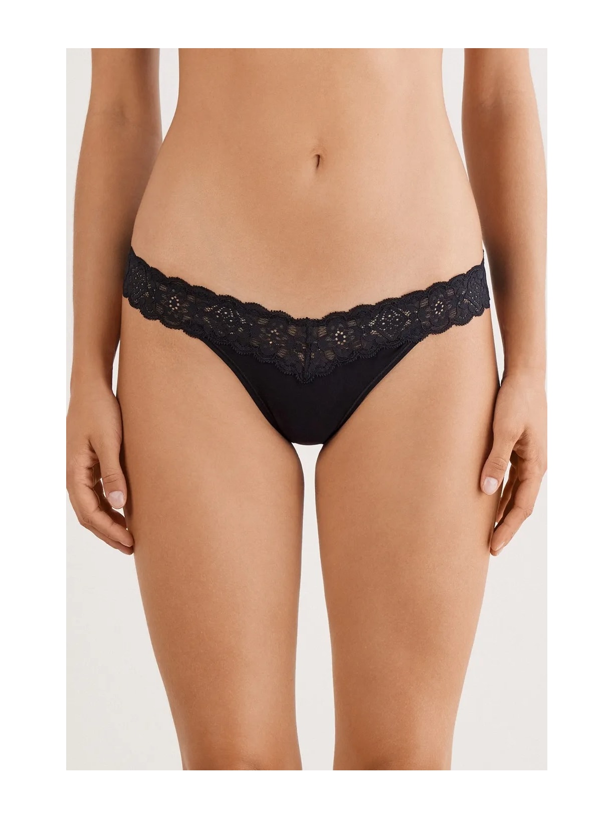 Calcinha Brasileira De Algodão e Renda Preto Intimissimi