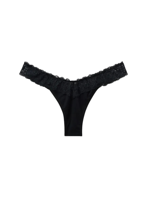 Calcinha Brasileira De Algodão e Renda - Preto